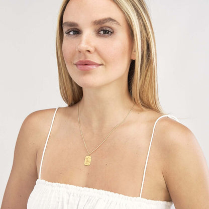 14K Real Gold Astrology Zodiac Sign Dog Tag Pendant 1"