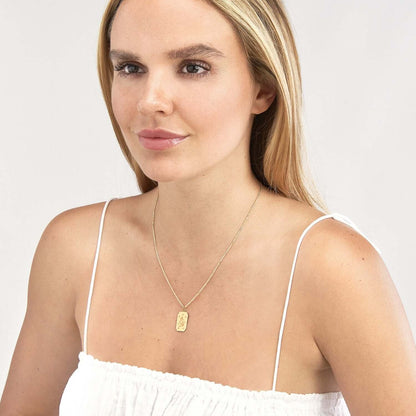 14K Real Gold Astrology Zodiac Sign Dog Tag Pendant 1"
