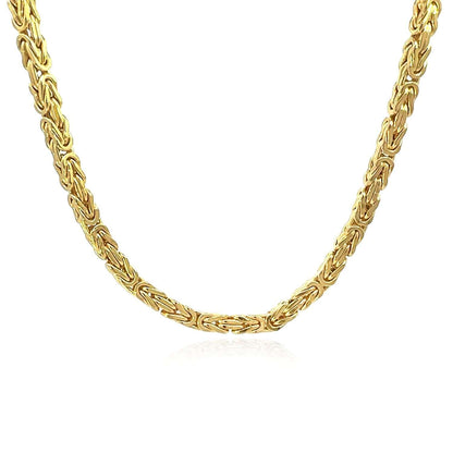 14K Real Gold 5mm Square Byzantine Chain Necklace 22" 24" 26" 28" 30"