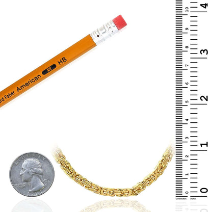 14K Real Gold 5mm Square Byzantine Chain Necklace 22" 24" 26" 28" 30"