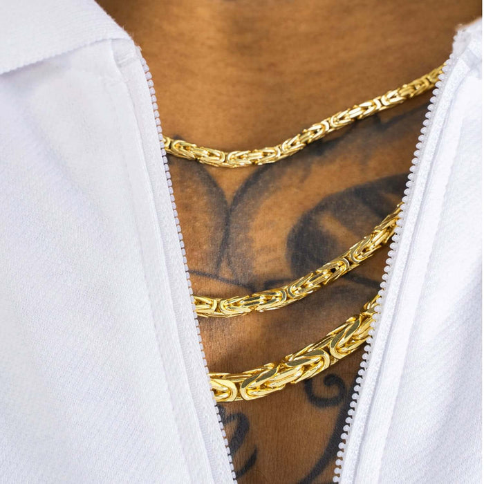 14K Yellow Gold 4mm Square Byzantine Chain (Hollow) 20" - 26" 28" - WJD Exclusives