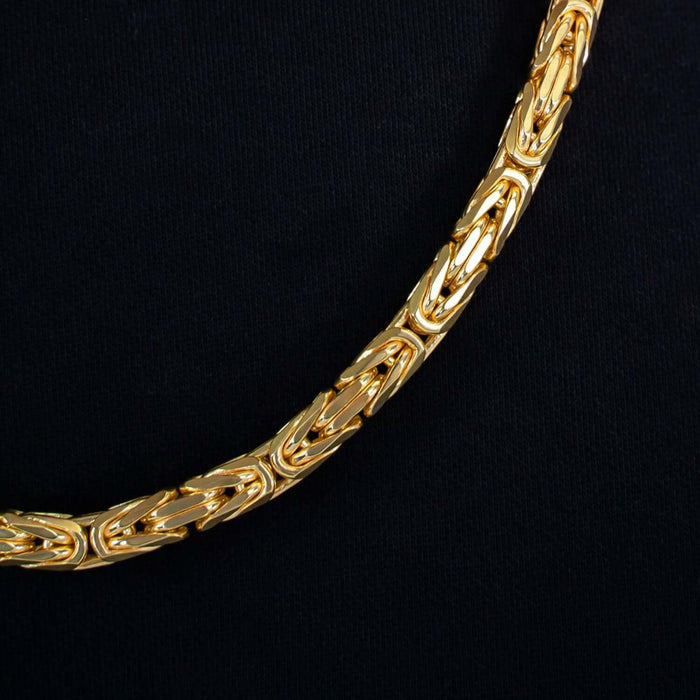 14K Yellow Gold 4mm Square Byzantine Chain (Hollow) 20" - 26" 28" - WJD Exclusives