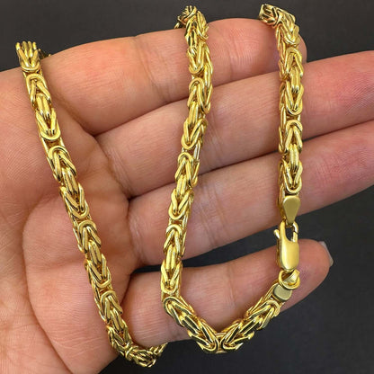 14K Real Gold 4mm Square Byzantine Chain Necklace 20" 22" 24" 26" 28"