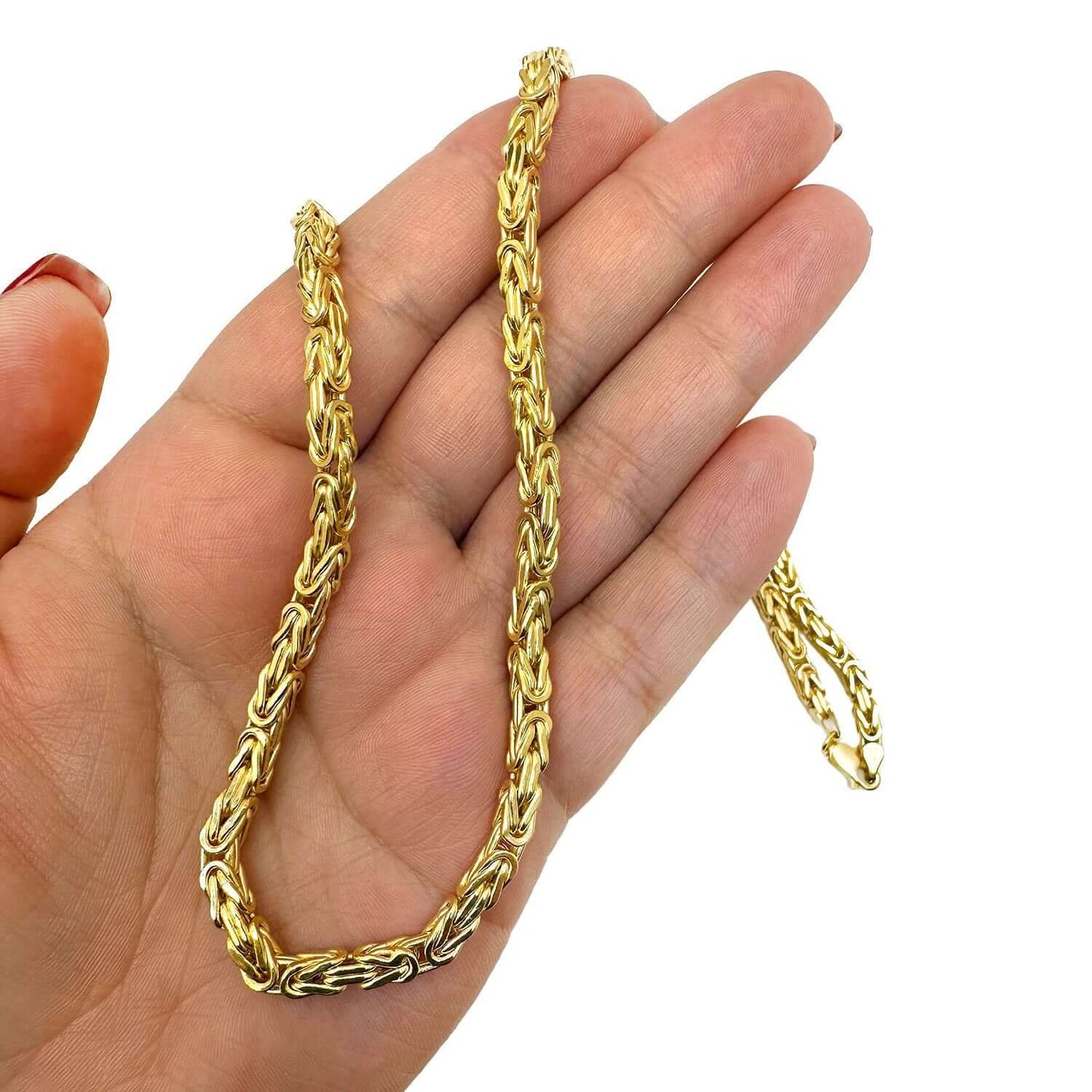 14K Real Gold 4mm Square Byzantine Chain Necklace 20" 22" 24" 26" 28"