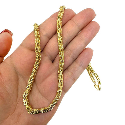 14K Real Gold 4mm Square Byzantine Chain Necklace 20" 22" 24" 26" 28"
