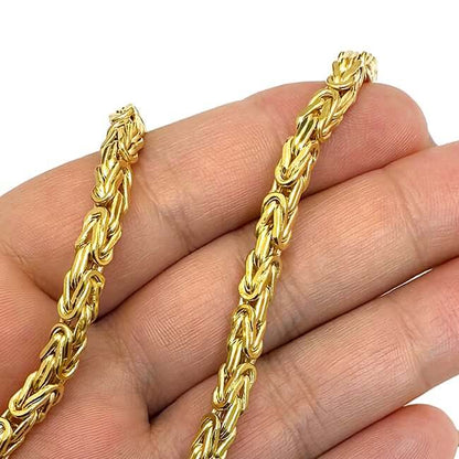 14K Real Gold 4mm Square Byzantine Chain Necklace 20" 22" 24" 26" 28"