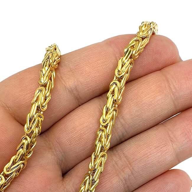 14K Yellow Gold 4mm Square Byzantine Chain (Hollow) 20" - 26" 28" - WJD Exclusives