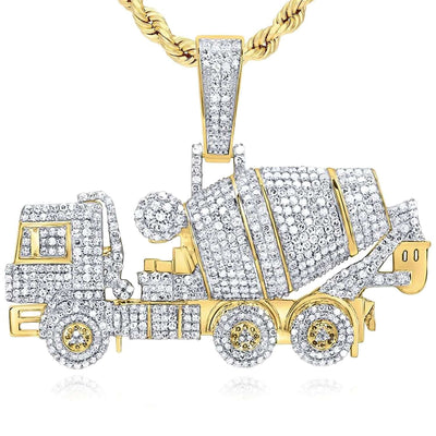 2.75CTW Natural Diamond 10K Gold Cement Truck Pendant 1.6" - WJD Exclusives