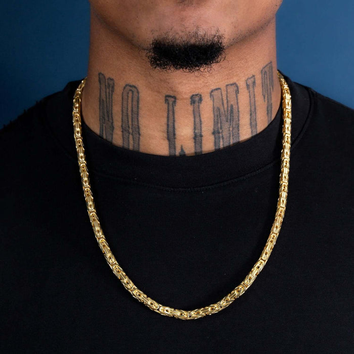 14K Yellow Gold 6mm Byzantine Chain (Solid Links) 22" - 28" - WJD Exclusives