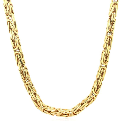 14K Yellow Gold 4mm Byzantine Chain (Solid Links) 20" - 28" - WJD Exclusives