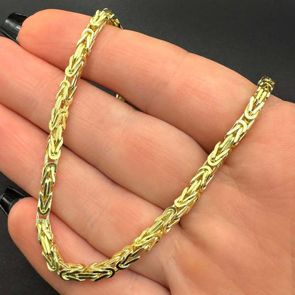 14K Real Gold Solid 3.5mm Byzantine Chain Necklace 20" 22" 24" 26" 28"