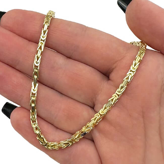 14K Real Gold Solid 3.5mm Byzantine Chain Necklace 20" 22" 24" 26" 28"