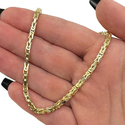 14K Real Gold Solid 3.5mm Byzantine Chain Necklace 20" 22" 24" 26" 28"