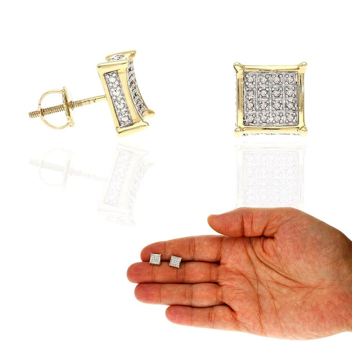 0.15Ct Natural Diamond 10K Yellow Gold 3D Square Kite Screw Back Stud Earrings