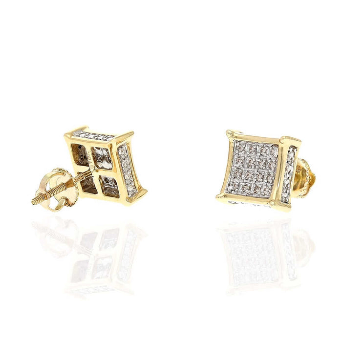 0.15Ct Natural Diamond 10K Yellow Gold 3D Square Kite Screw Back Stud Earrings
