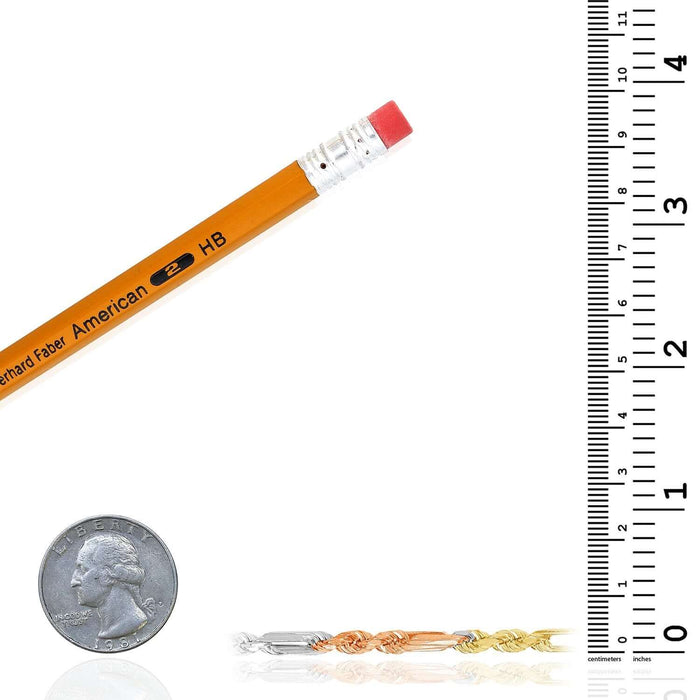 14K Tri - Color Gold 4.3mm Figarope Bracelet (Solid Links) 7.5" 8" - WJD Exclusives