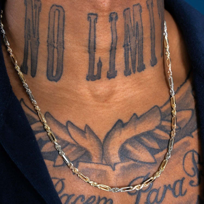 14K Tri - Color Gold 3.5mm Figarope Chain (Solid Links) 18" - 26" - WJD Exclusives