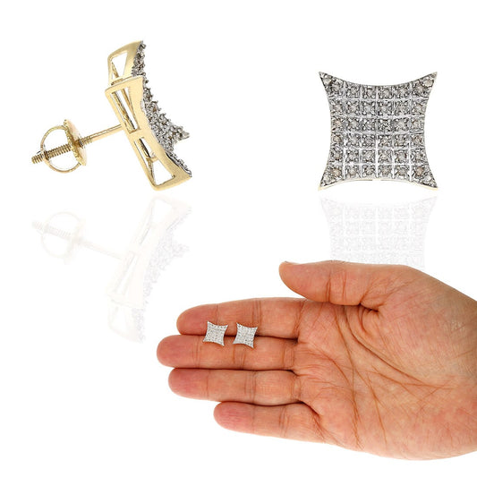 0.30CTW Real Diamond 10K Yellow Gold Kite Square Stud Earrings 12mm