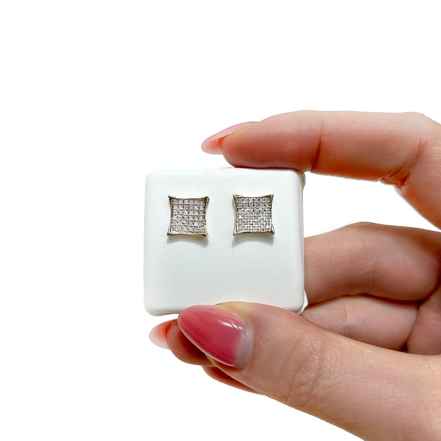 0.30CTW Natural Diamond 10K Yellow Gold Kite Square Stud Earrings 12mm