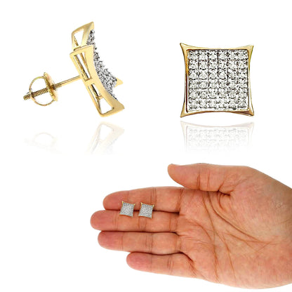 0.30CTW Natural Diamond 10K Yellow Gold Kite Square Stud Earrings 12mm