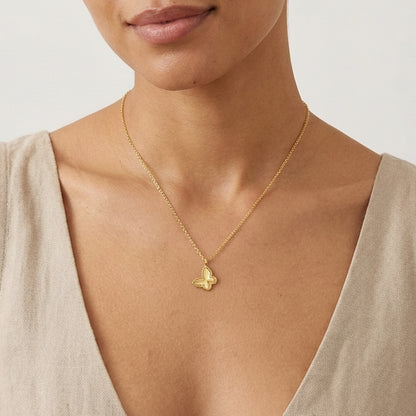 14K Yellow Gold Butterfly Cable Necklace (Solid Links) 16"-18" Adjustable
