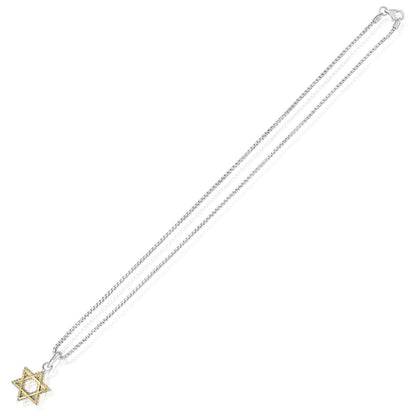 18K Real Gold & Sterling Silver 20" Box Chain Necklace Star of David Pendant