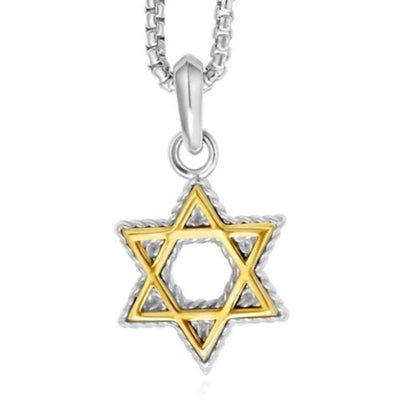 18K Gold & Sterling Silver 20" Box Chain Star of David Pendant - WJD Exclusives