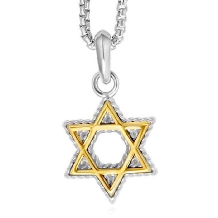 18K Gold & Sterling Silver 20" Box Chain Star of David Pendant - WJD Exclusives