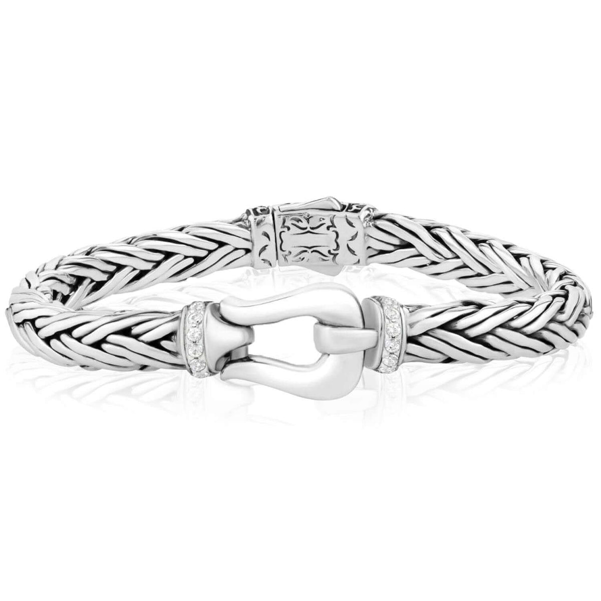 0.32CTW Real White Sapphires Sterling Silver 7mm Woven Bracelet (Solid Links) 7.5" 8.25" - WJD Exclusives