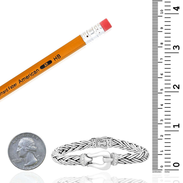 0.32CTW Real White Sapphires Sterling Silver 7mm Woven Bracelet (Solid Links) 7.5" 8.25" - WJD Exclusives