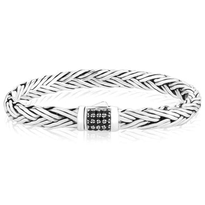0.43CTW Real Black Sapphires Sterling Silver 7mm Woven Bracelet (Solid Links) 7.5" 8.25" - WJD Exclusives