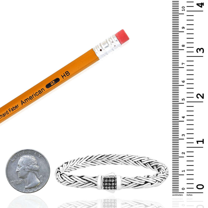 0.43CTW Real Black Sapphires Sterling Silver 7mm Woven Bracelet (Solid Links) 7.5" 8.25" - WJD Exclusives