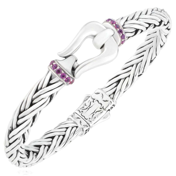 0.32CTW Purple Rhodolite Sterling Silver 7mm Woven Bracelet (Solid Links) 7.5" - WJD Exclusives