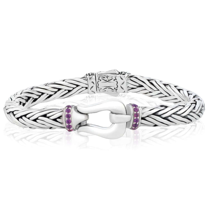 0.32CTW Purple Rhodolite Sterling Silver 7mm Woven Bracelet (Solid Links) 7.5" - WJD Exclusives