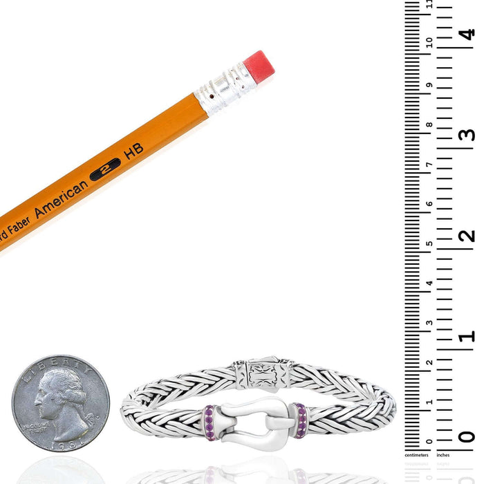 0.32CTW Purple Rhodolite Sterling Silver 7mm Woven Bracelet (Solid Links) 7.5" - WJD Exclusives