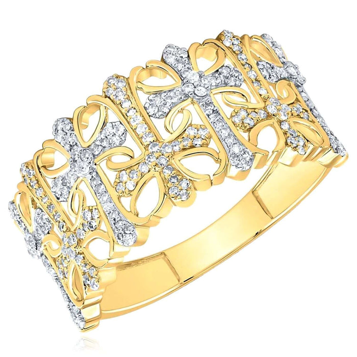 0.35CTW Natural Diamond 10K Yellow Gold 12mm Cross Ring - WJD Exclusives