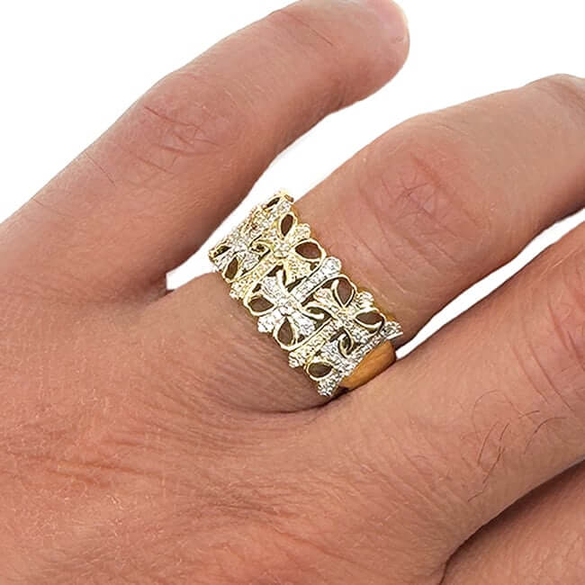 0.35CTW Natural Diamond 10K Yellow Gold 12mm Cross Ring - WJD Exclusives