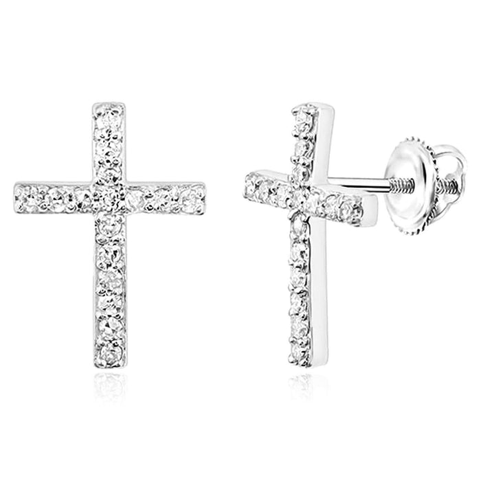 0.12CTW Natural Diamond 10K Gold Cross Stud Earrings 11.5mm - WJD Exclusives