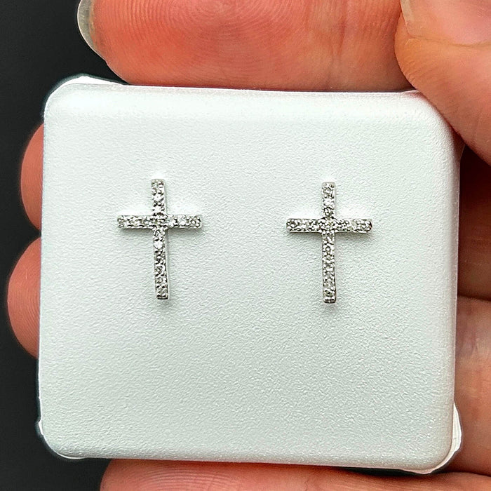 0.12CTW Natural Diamond 10K Gold Cross Stud Earrings 11.5mm - WJD Exclusives