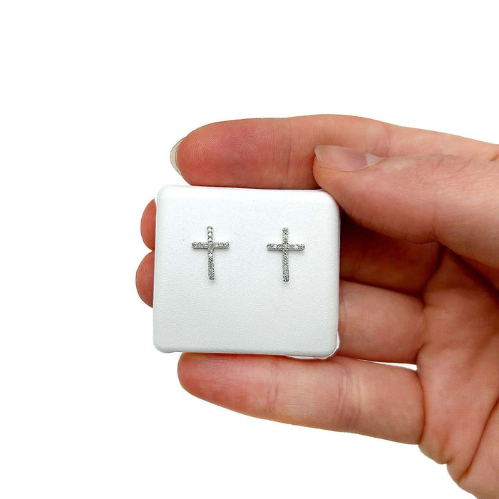 0.12CTW Natural Diamond 10K Gold Cross Stud Earrings 11.5mm - WJD Exclusives
