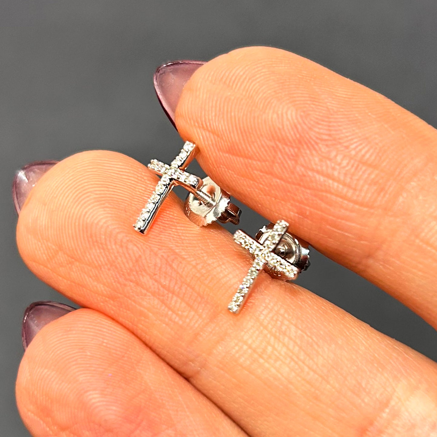 0.12CTW Natural Diamond 10K Gold Cross Stud Earrings 11.5mm