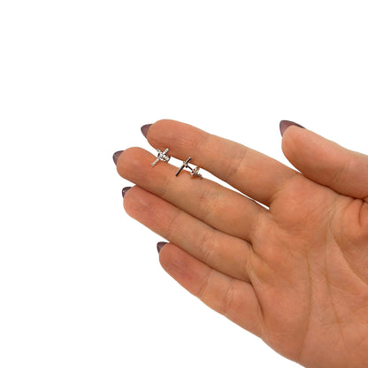 0.12CTW Natural Diamond 10K Gold Cross Stud Earrings 11.5mm