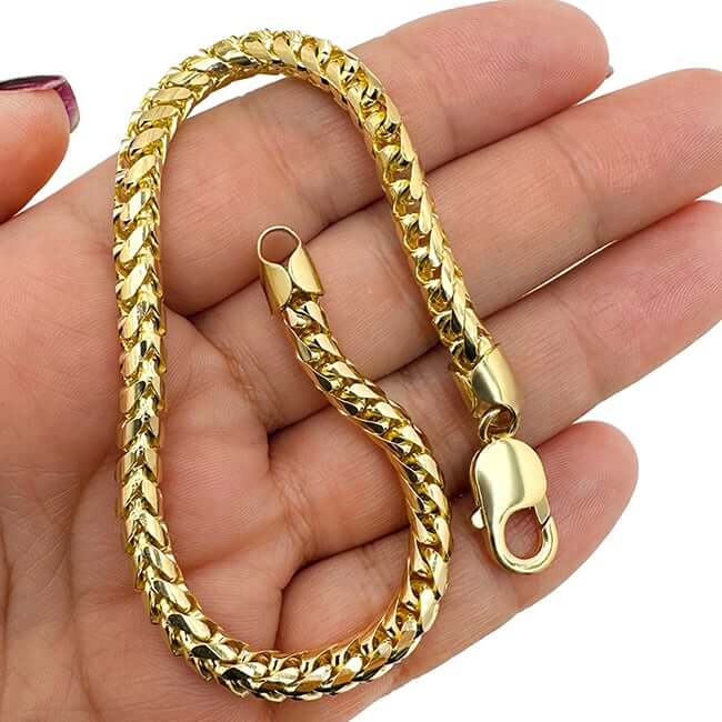 14K Yellow Gold 6mm Round Franco Bracelet (Solid Links) 8" - 9" - WJD Exclusives