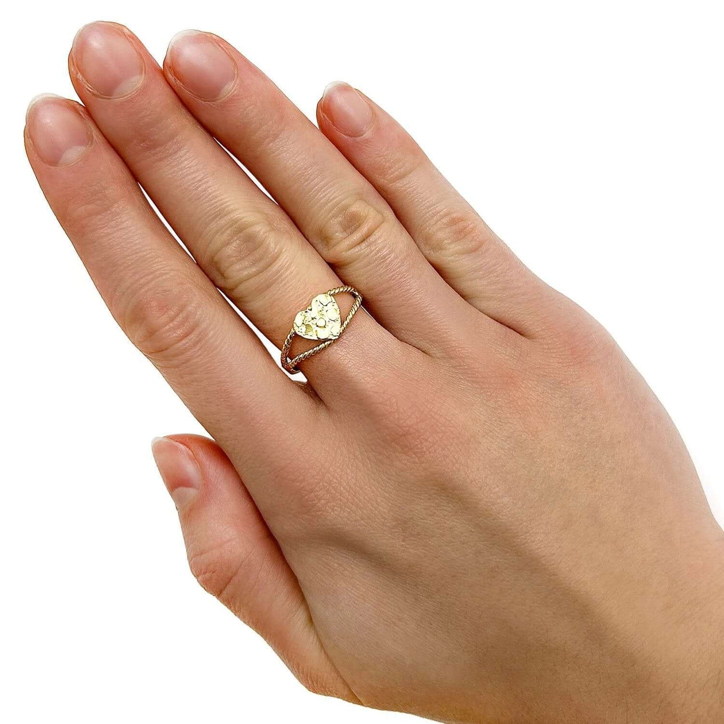 10K Real Gold Nugget Heart Split Shank Twisted Rope Ring