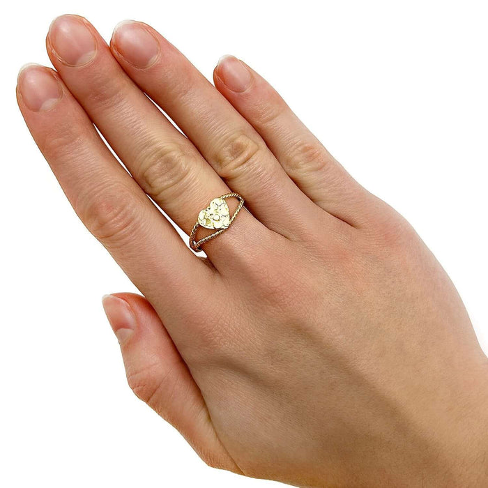 10K Yellow Gold Nugget Heart Split Shank Twisted Rope Ring - WJD Exclusives