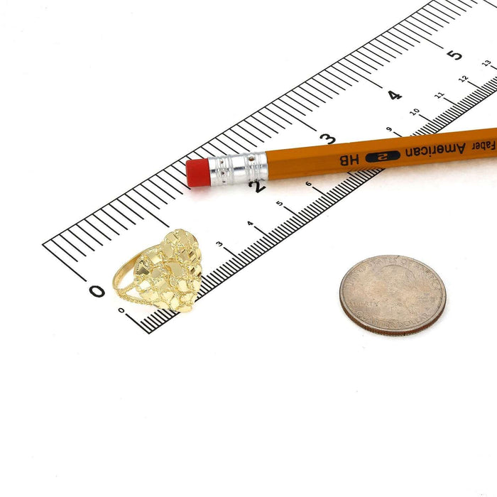 Real 10K Gold 17mm Large Cocktail Heart Nugget Ring - WJD Exclusives