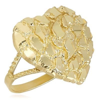 Real 10K Gold 17mm Large Cocktail Heart Nugget Ring - WJD Exclusives