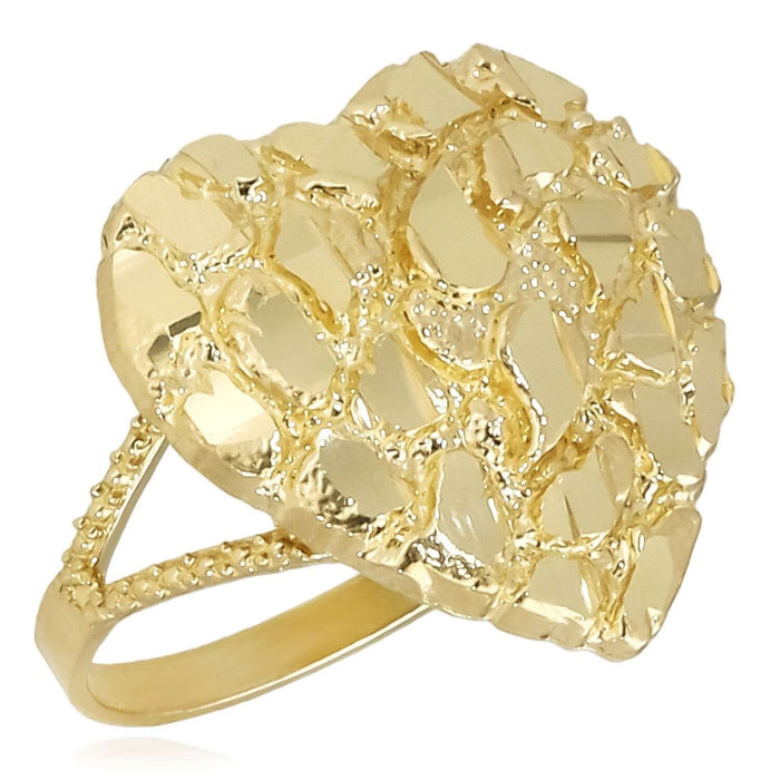 Real 10K Gold 17mm Large Cocktail Heart Nugget Ring - WJD Exclusives