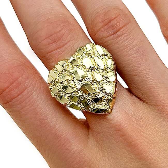 10K Gold 25mm Large Heart Nugget Cocktail Ring - WJD Exclusives