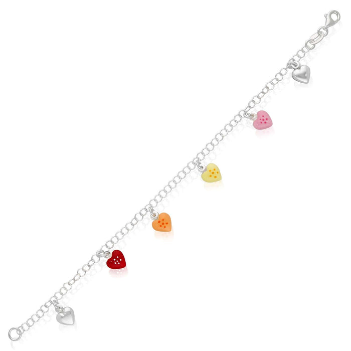 Kids Sterling Silver 3mm Hearts Butterflies Turtles Enamel Charm Bracelet (Solid Links) 6.5" - WJD Exclusives